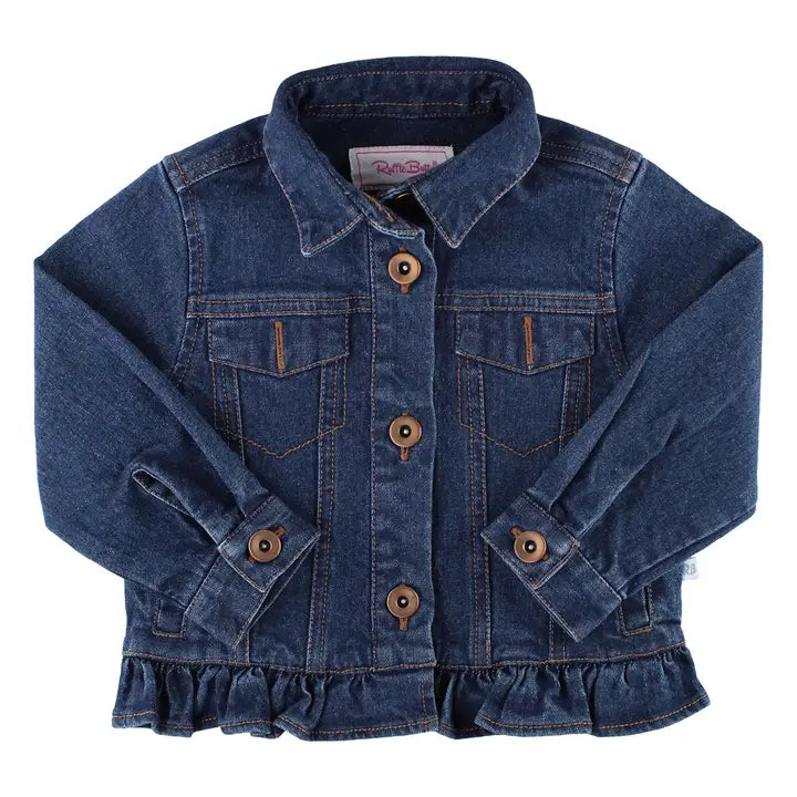 Medium Wash Ruffle Denim Jacket | JuJu's Kids Boutique