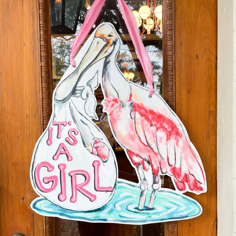 It's A Girl Spoonbill Door Hanger - 0
