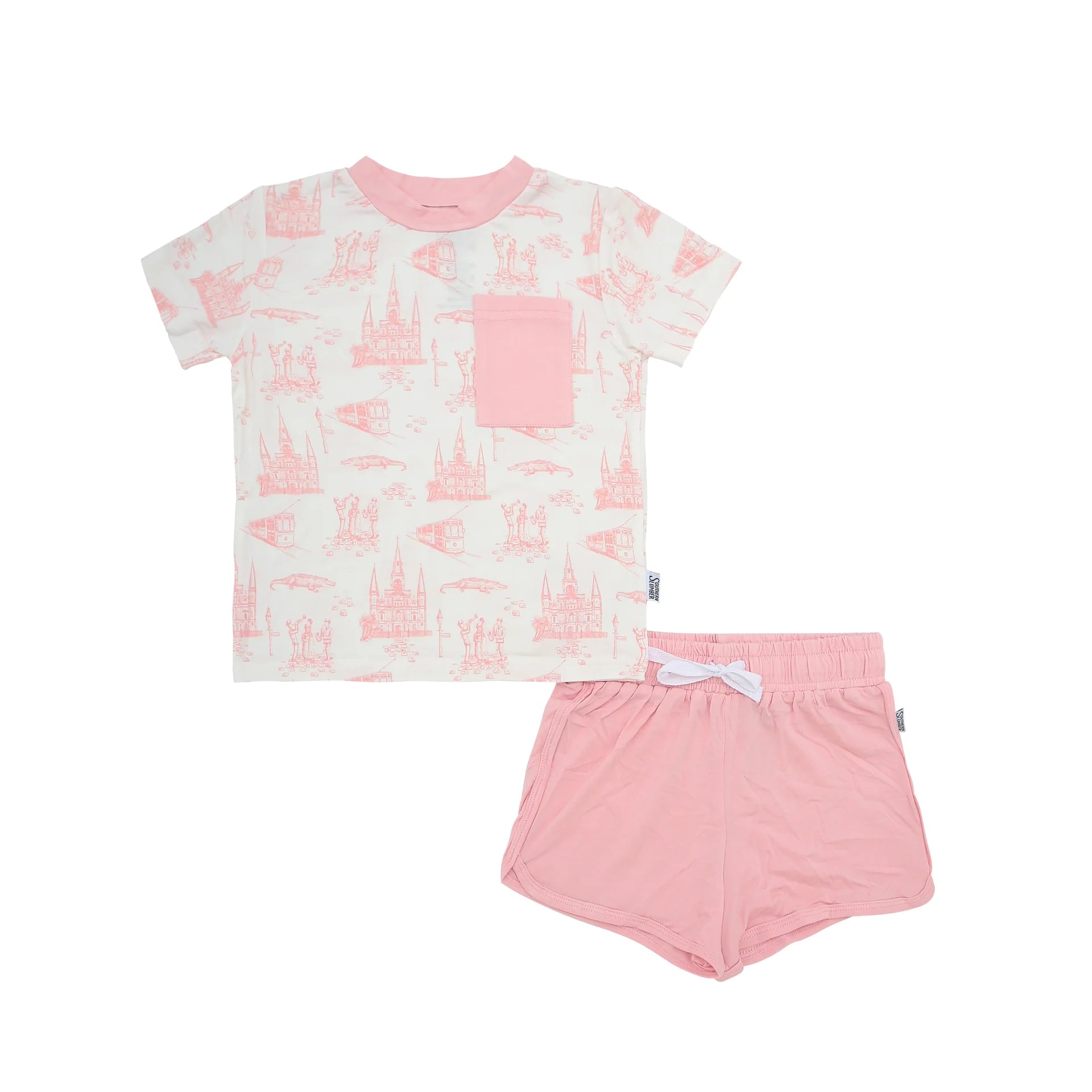 Pink Toile Bamboo Varsity Short Set JuJu's Kids Boutique