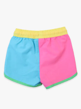 Neon Color Block Dolphin Hem Swim Trunks - 0
