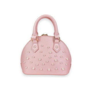 Pearl Studs Pink Leather Satchel Bag
