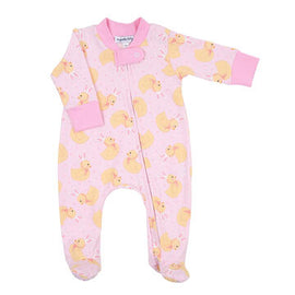 Bunny Ears Pink Printed Zipper Footie
