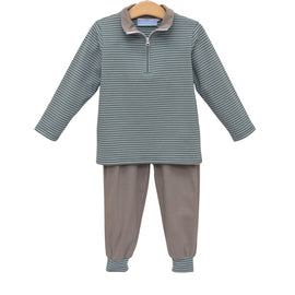Tucker Pullover Set- Sage Stripe/Beige