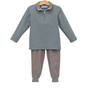 Tucker Pullover Set- Sage Stripe/Beige