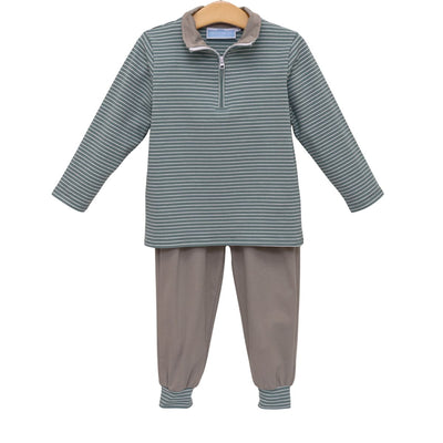 Tucker Pullover Set- Sage Stripe/Beige