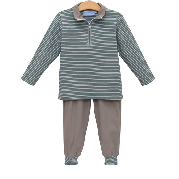 Tucker Pullover Set- Sage Stripe/Beige