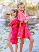 Pink Palm Tree Print Poncho | Bathing Suit Coverup-1