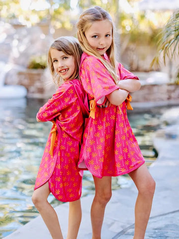 Pink Palm Tree Print Poncho | Bathing Suit Coverup