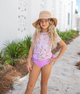Dainty Floral Rash Guard Ruffle Swim