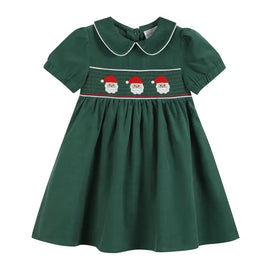 Green Corduroy Santa Smocked Dress