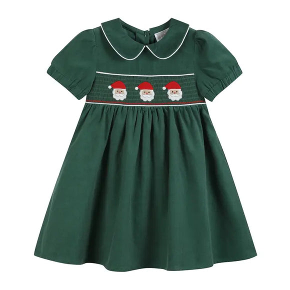 Green Corduroy Santa Smocked Dress