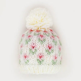 Bitty Blooms White Beanie