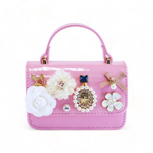 Floral & Charms Patent Leather Purse
