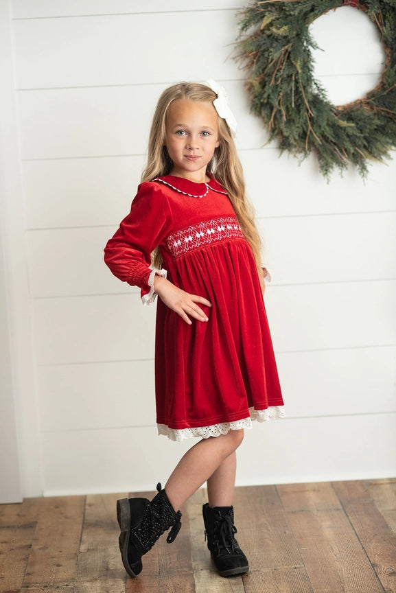 Red Velvet Smocked Holiday Dress