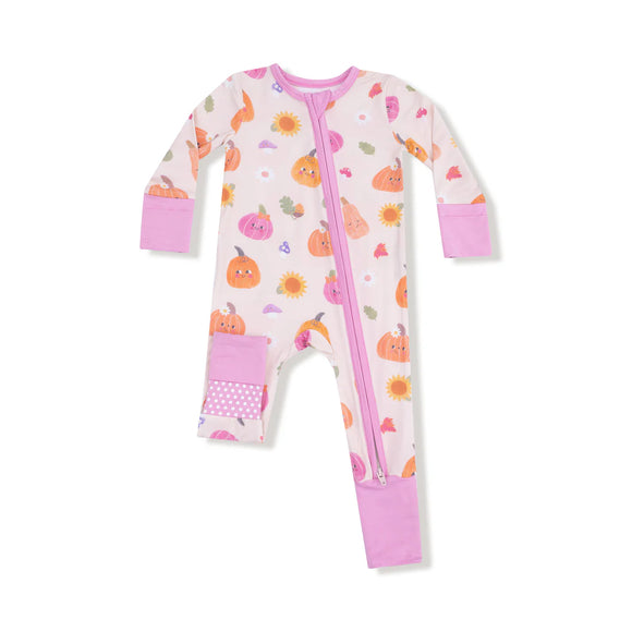 Autumn Pumpkins 2 Way Zipper Romper - Pink