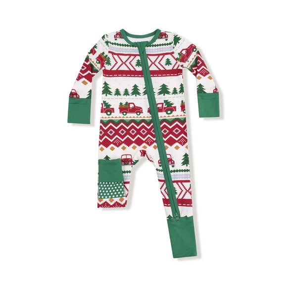 Red Truck Fair Isle - 2 Way Zipper Romper