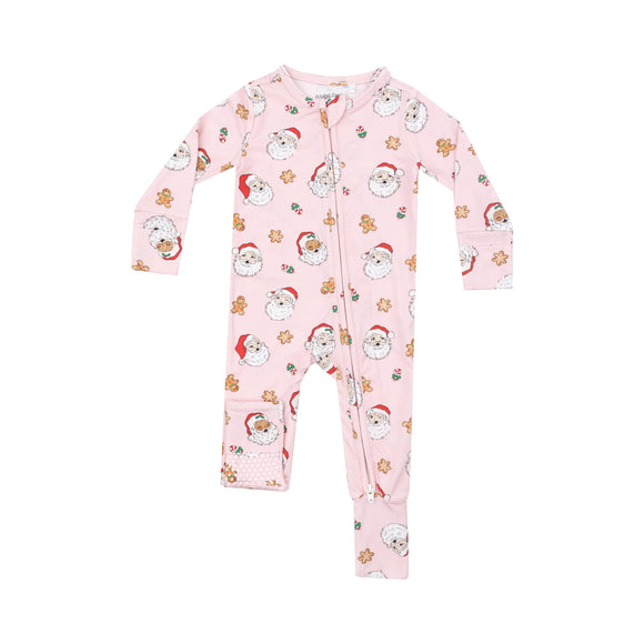 2 Way Zipper Pajamas - Vintage Santas