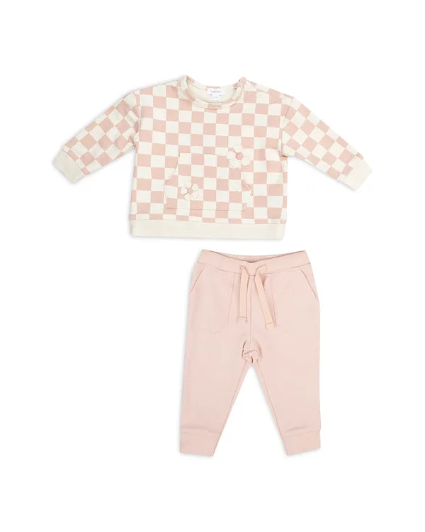 French Terry  Checkerboard Sweatshirt & Jogger Pants Set