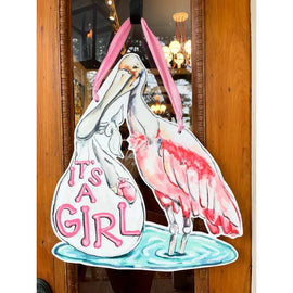 It's A Girl Spoonbill Door Hanger