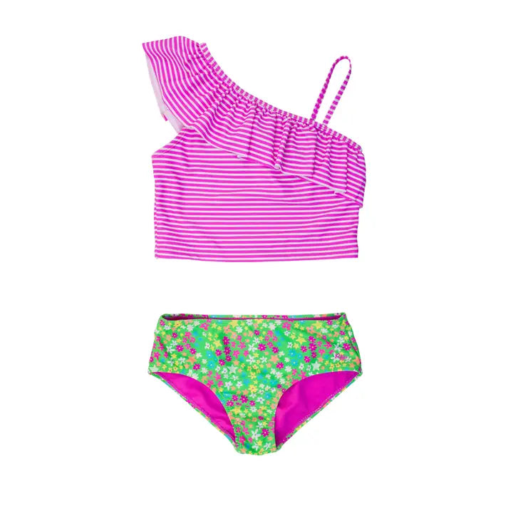 Tween Neon Floral Tankini