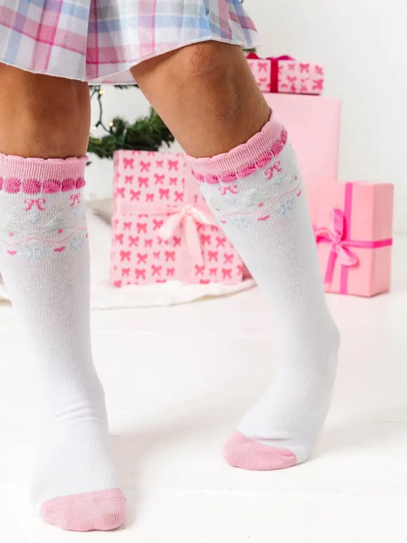 White Fair Isle Knee High Socks