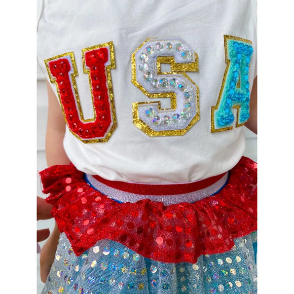 USA  Tank & Ruffle Sequins Skirt Set