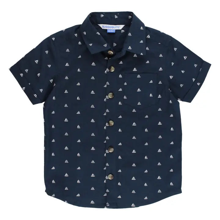 Navy Boats Button  Down Shirt