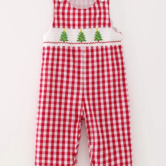 Christmas Tree Smocking Embroidered Boys Romper