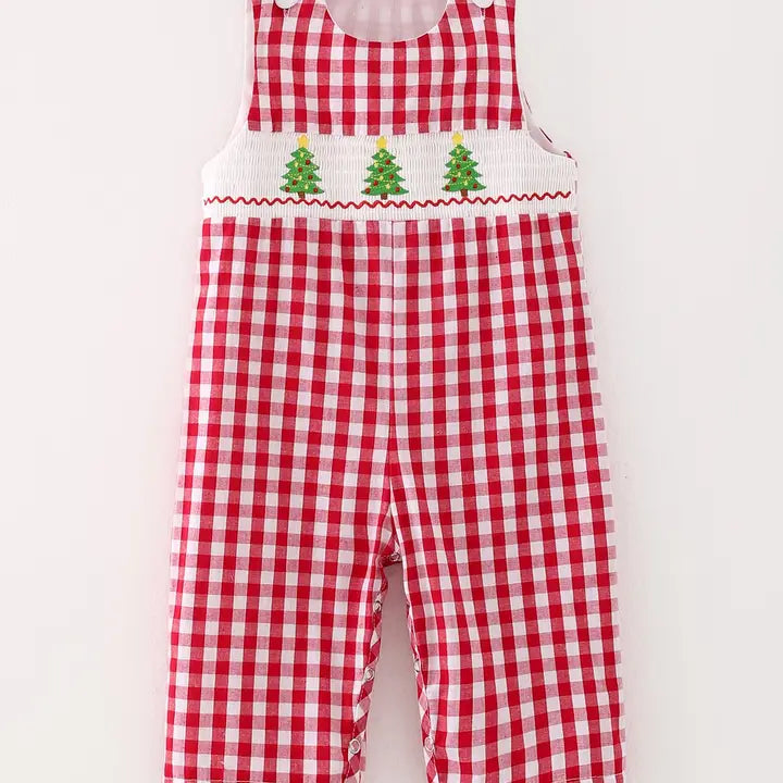 Christmas Tree Smocking Embroidered Boys Romper