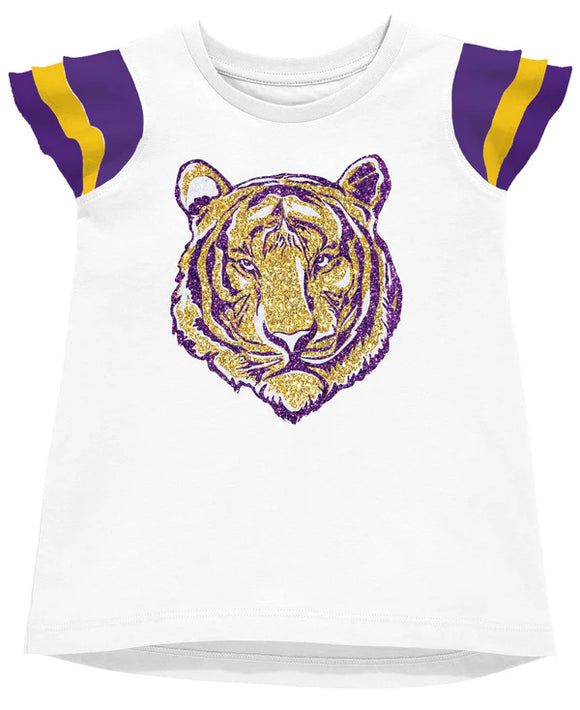 Shimmer Ruffle Sleeve Sequin Cheer in Tiger Game Day