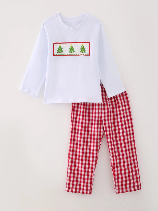 Christmas Tree Smocking Embroidered Set