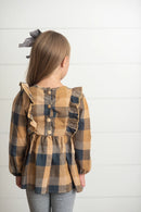 Mustard Gray Plaid Ruffle Button Set-2