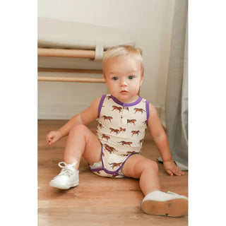 Purple Tiger Bamboo Henley Onsie with Snaps