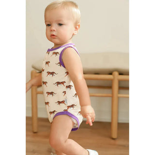Purple Tiger Bamboo Henley Onsie with Snaps