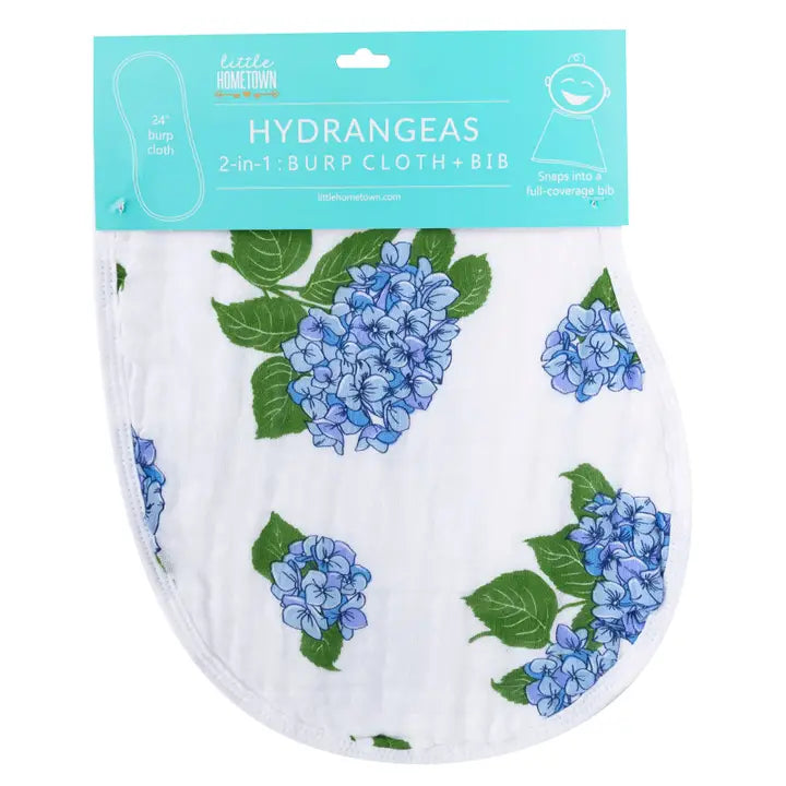 2-in-1 Burp Cloth and Bib: Hyndrangeas