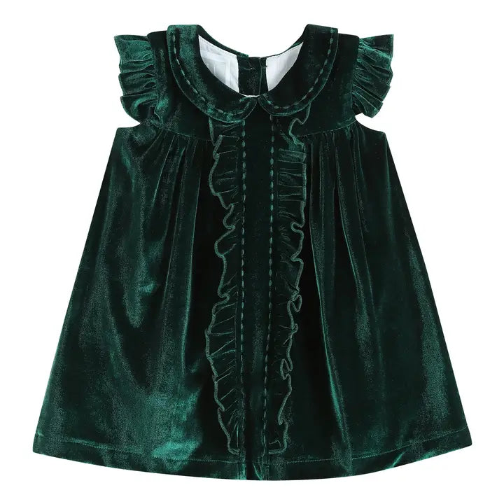 Green Velour Ruffle Dress