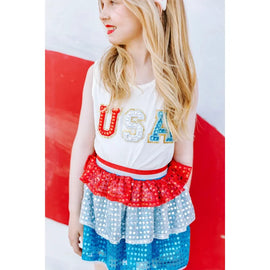 USA  Tank & Ruffle Sequins Skirt Set