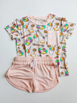Southern Sweets Pink Bamboo Varsity Short Set