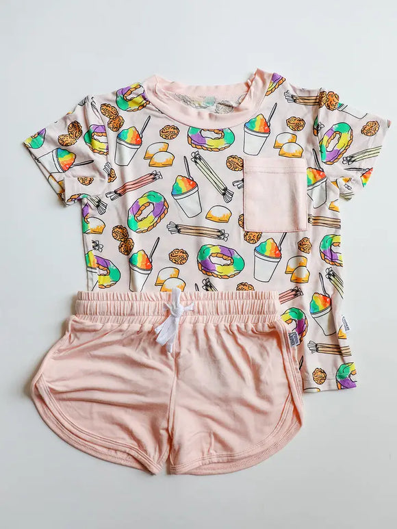 Southern Sweets Pink Bamboo Varsity Short Set