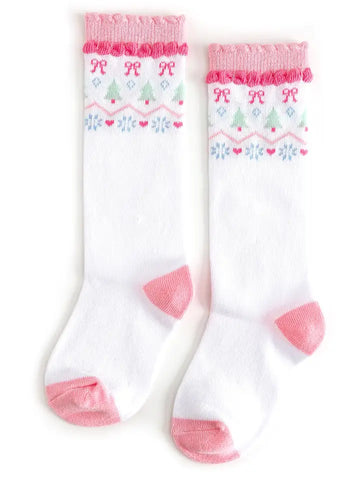 White Fair Isle Knee High Socks