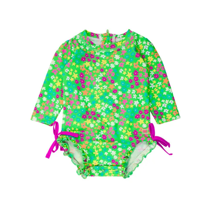 Floral Long Sleeve One Piece Rash Guard