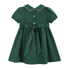 Green Corduroy Santa Smocked Dress - 0