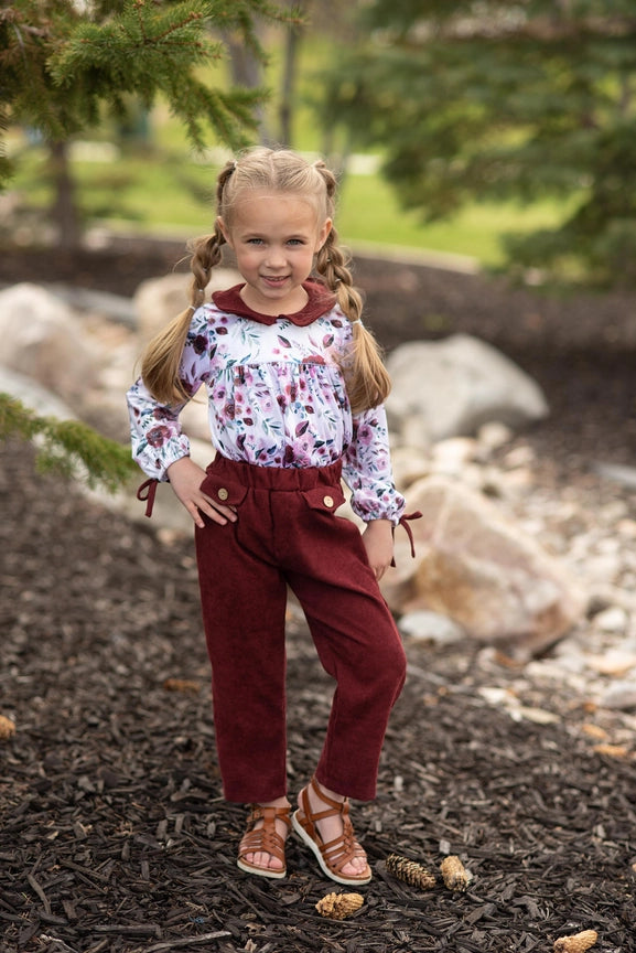 Wine Burgundy Pocket Bow Pant Set