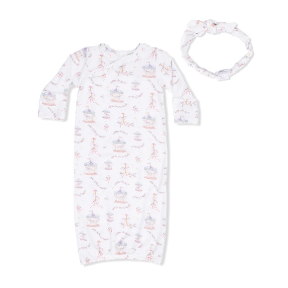 Carousel With Bows Kimono Gown & Knot Headband