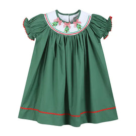 Green Smocked Bishop Dress