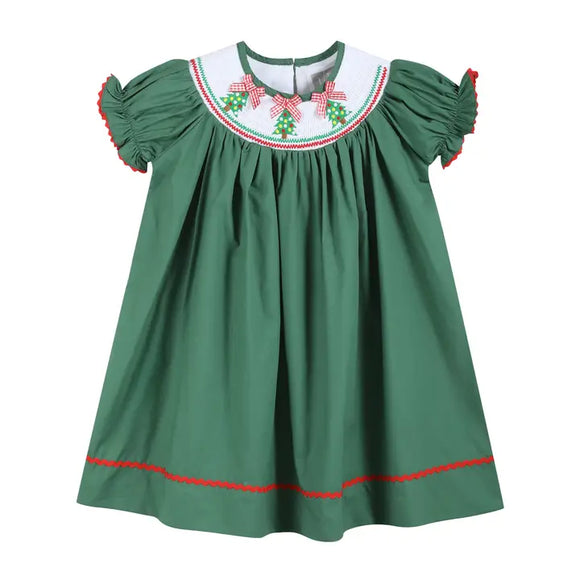 Green Smocked Bishop Dress