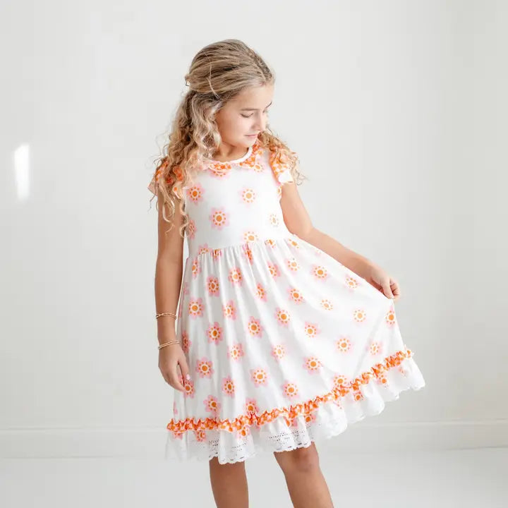 Pink & Cantaloupe Flower Check Dress