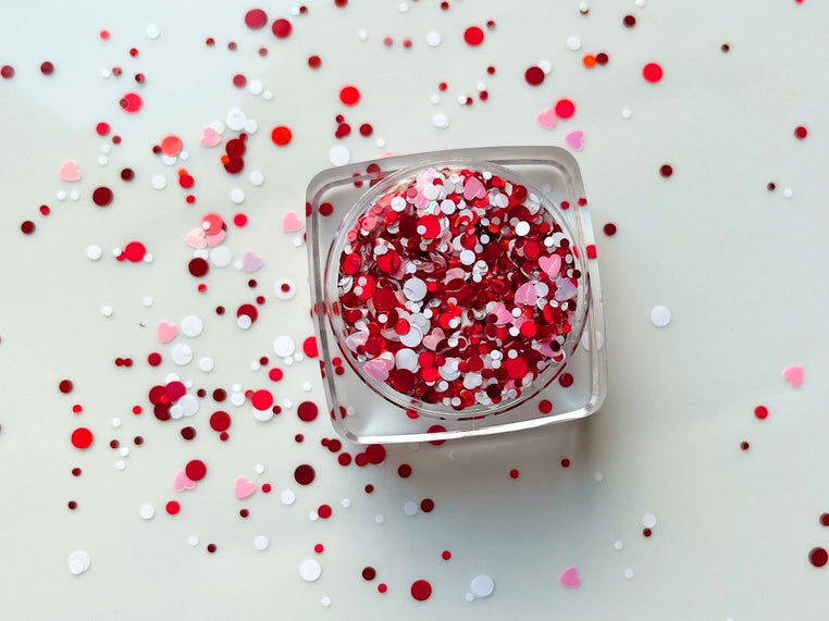 Buy valentine-pink-hearts-white-red-dot Nola Glitter Goddess
