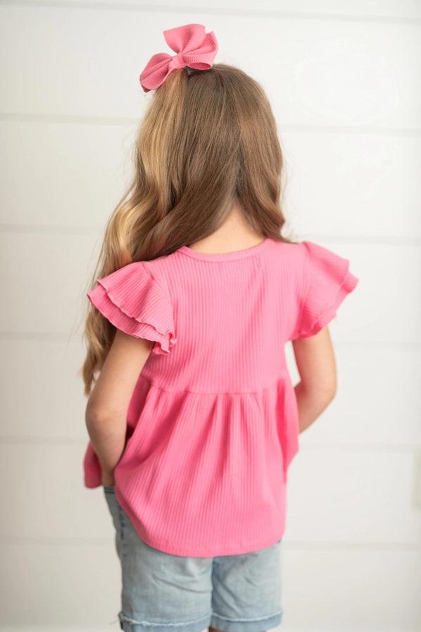 Pink Double Ruffle Flutter Sleeve