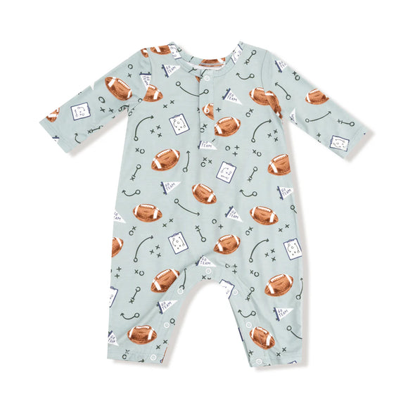 Touchdown Time- Gray Mist LS Henley Romper